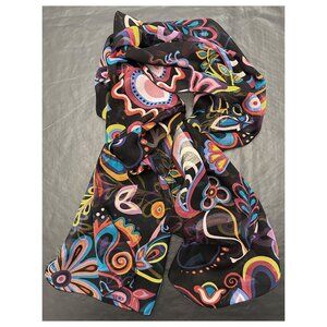 New Dana Herbert 100% Silk Scarf Handmade in Oregon 12”x58” Black, Multi